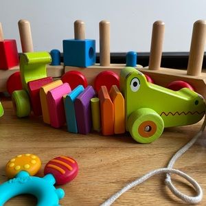 GUC Melissa & Doug Wood Stacking Toy + Alligator Pull Toy + Wood Cars
